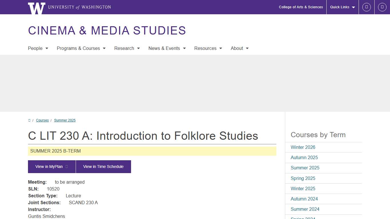 C LIT 230 A Summer 2025 Cinema & Media Studies University of Washington